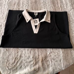 Anne Klein: NWT Black Polo-Style Sleeveless Top with Ivory Contrast Collar